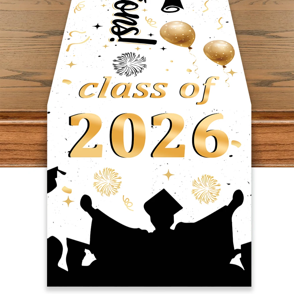 Camino de Mesa para Graduación, Clase de 2026, Diseño de Birrete y Diploma, Tela de Poliéster para Celebración de Graduación y Decoración de Fiestas