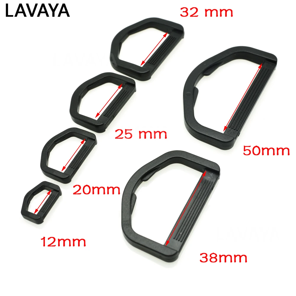 10szt Plastikowe klamry D-Ring do haczyków Paski plecaka Pierścień taśmowy 12mm ~ 50mm Czarny — zdjęcie 4