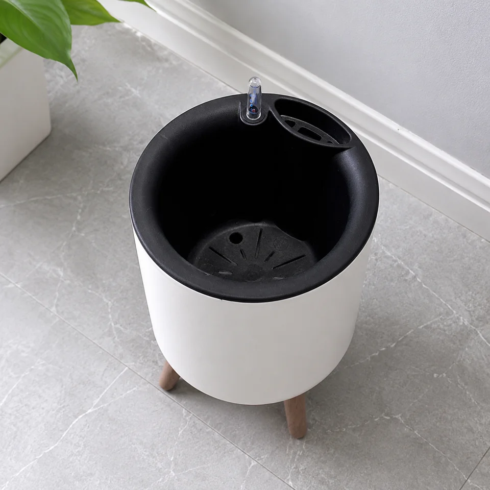 Self Watering Indoor Flower Pot with Wooden Stand