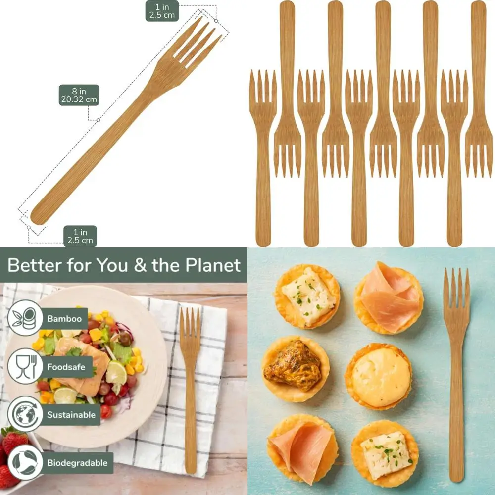 

Natural Bamboo 8 Dinner Forks - Premium Reusable Cutlery Set, 100 Pieces
