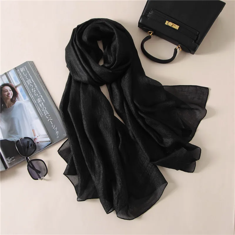 2023 luxus Marke Frauen Mode Schal Plain Solide Seide Leinen Schals Schals Sommer Dame Bandanas Pashmina Foulard Hijab 180*90 cm – Detail 11