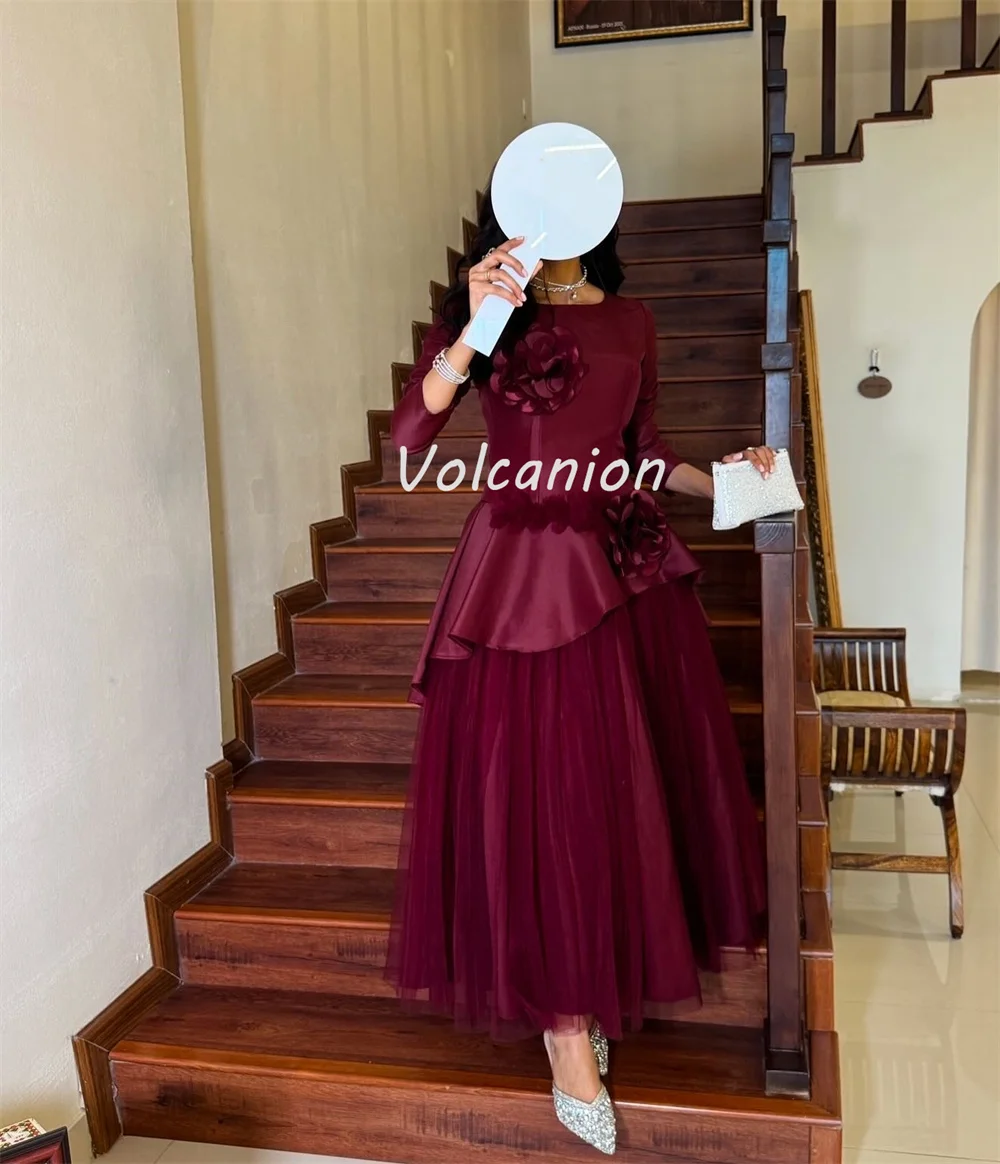 Customized Retro Exquisite Charmeuse Handmade Flower Ruffle Pleat Ball Gown O-Neck Ankle Length Dresses Bespoke Occasion Dresses image 6