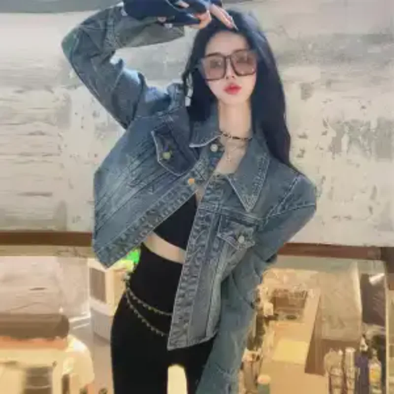 

Прямоугольная куртка на плечо, короткая джинсовая женская свободная куртка в американском стиле ретро, повседневная жареная уличная куртка с подплечниками, топ