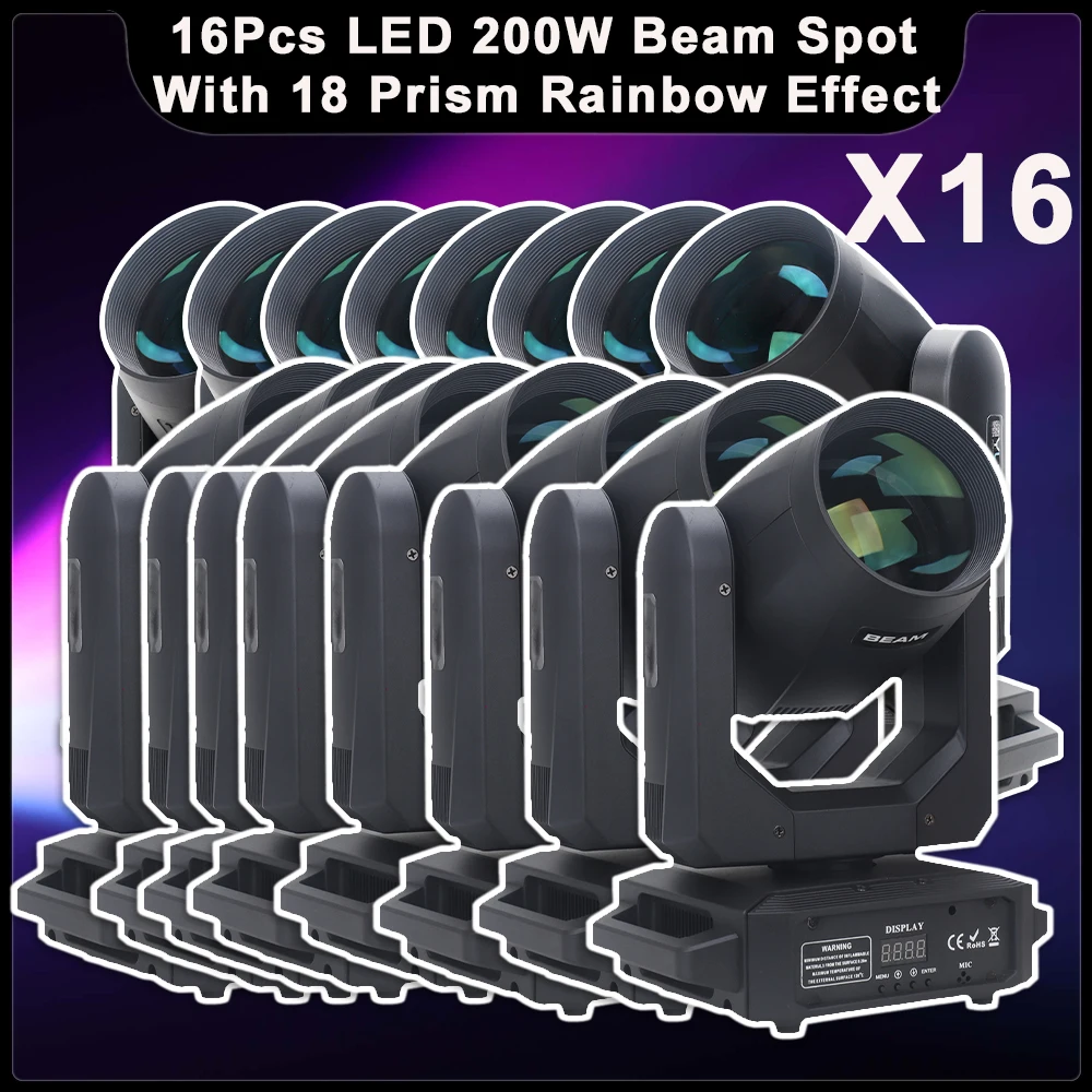 led moving head light para dj 200w feixe local 18 prismas efeito arco iris dmx stage light disco party clube casamento bar 16 pecas lote 01