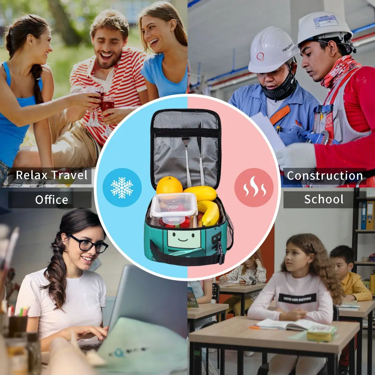 BMO Book Adventures Time Cartoon Insulated Lunch Bags Cooler Bag Meal Container Leakproof Tote Lunch Box for Men Women Picnic