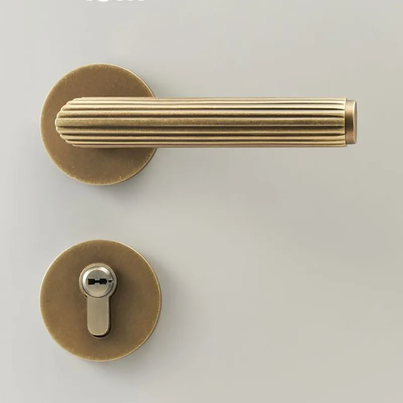 Stripe Knurled Copper Door Lock Handle Interior Brass Gold Knurling Door Lever Handle