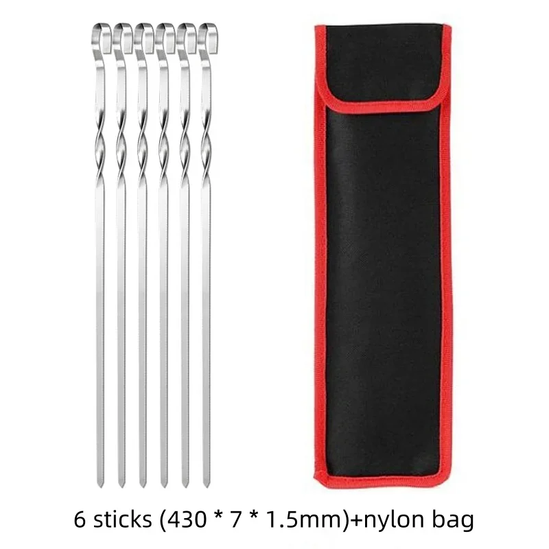 6/8pcs Kabab Koobideh Skewers 17 Inch Stainless Steel Grilling BBQ Skewer Reusable Barbecue Skewers Flat Stick with Wood Handle view 4