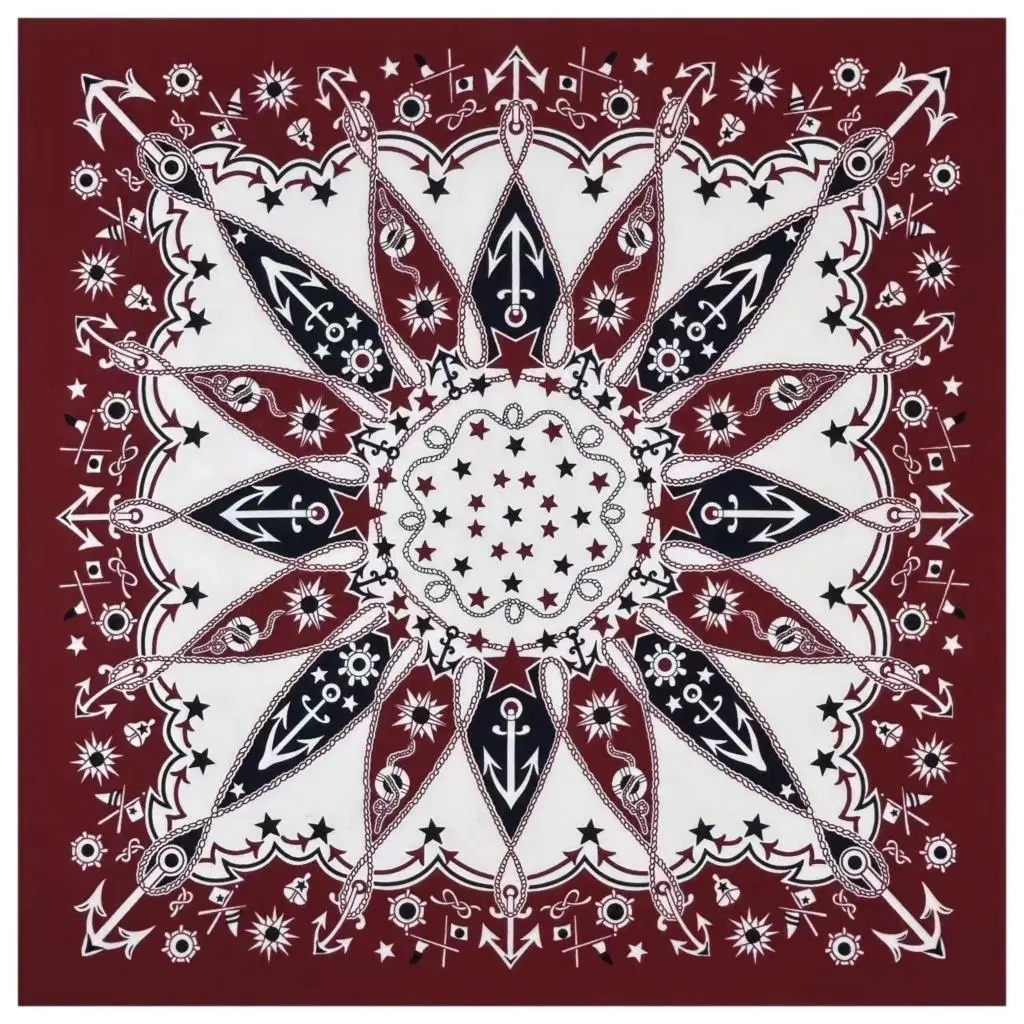 Hoge Kwaliteit Nieuw Ontwerp Hiphop Rood Anker Katoen Vierkante Sjaal Matroos Bandana Sjaal Ankerprint Hoofdband Paisley Geschenken Unisex