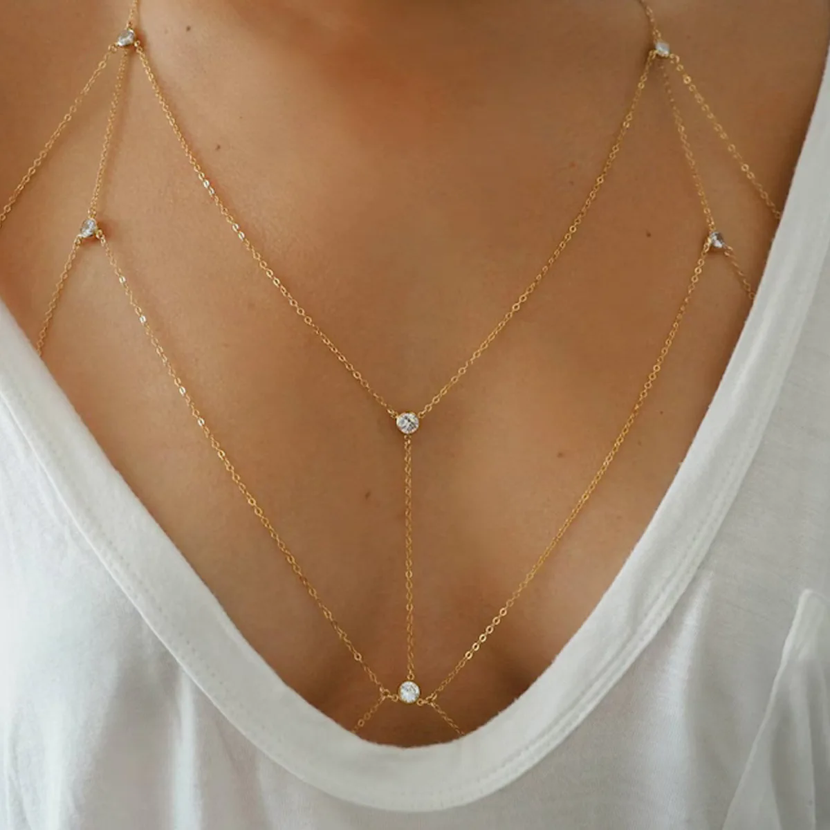 Stonefans Simple Chest Chain Accessories Necklace Jewelry Bra Club Fashion Sexy Bikini Womens 2024 Hot Swimsuits Lingerie Outfit