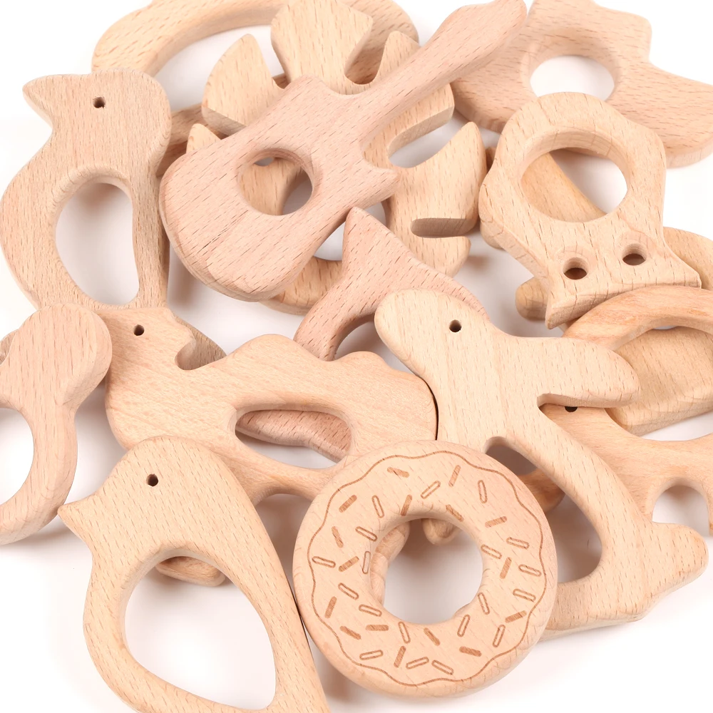 1/3/5Pcs Wooden Teether Safe Bird Elephant Plant Hedgehog Rodent Pacifier Pendant Wooden Toys DIY Necklace Gift BPA Free Beech