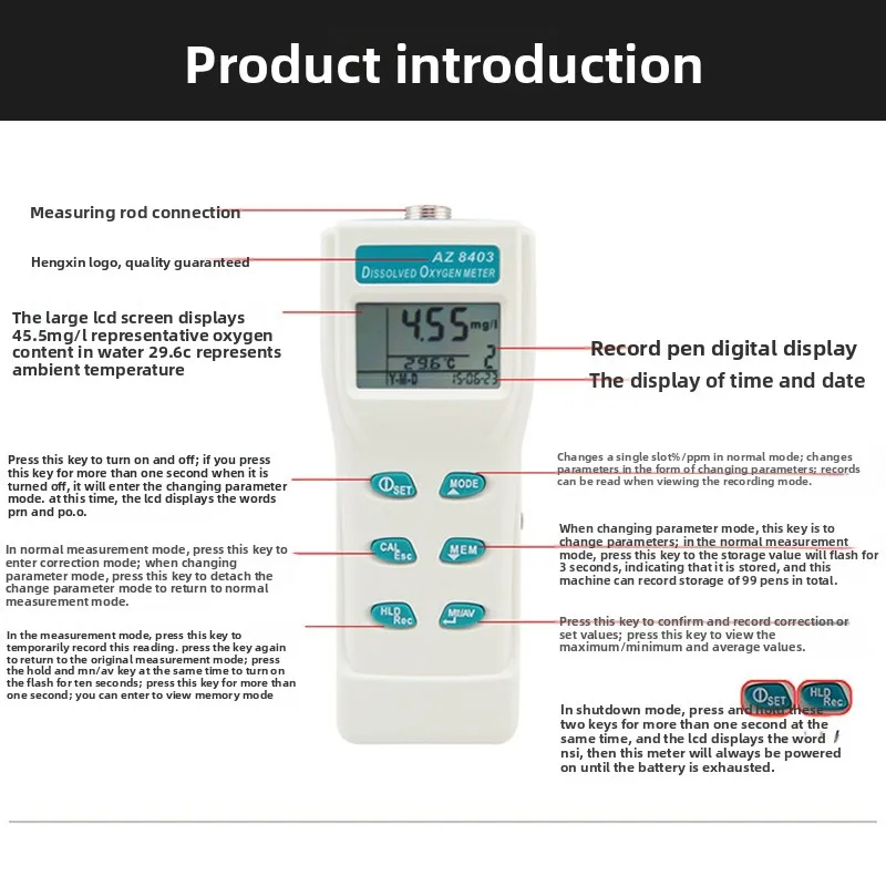 Picture 5: AZ8403 Dissolved Oxygen Meter, Portable Dissolved Oxygen Meter for Aquatic Fish Pond Culture, Dissolved Oxygen Meter