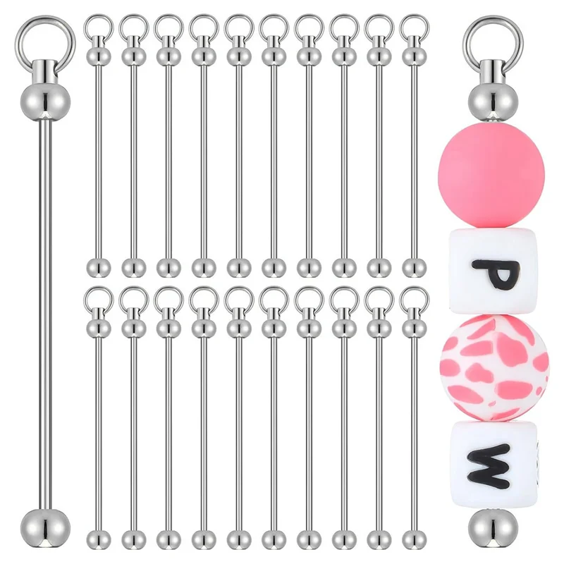 AT13 60Pcs Beadable Keychains Metal Bar Chains For Jewelry Making Keychain Rod Accessories For DIY Projects Pendant Ornaments