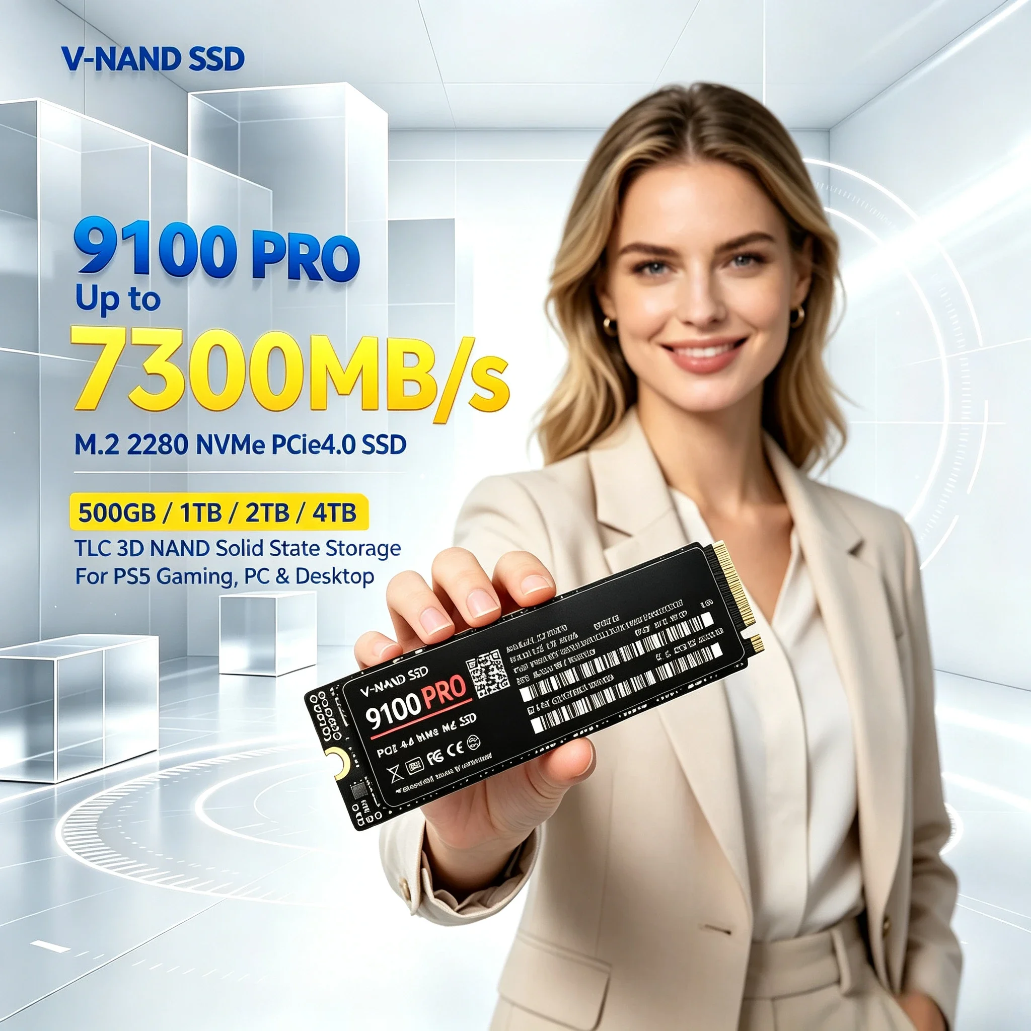 2026 New Genuine 9100 PRO M.2 2280 NVMe SSD, PCIe4.0, 7300MB/s TLC 3D NAND 500-4TB Solid State Storage for Gaming PS5 PC Desktop