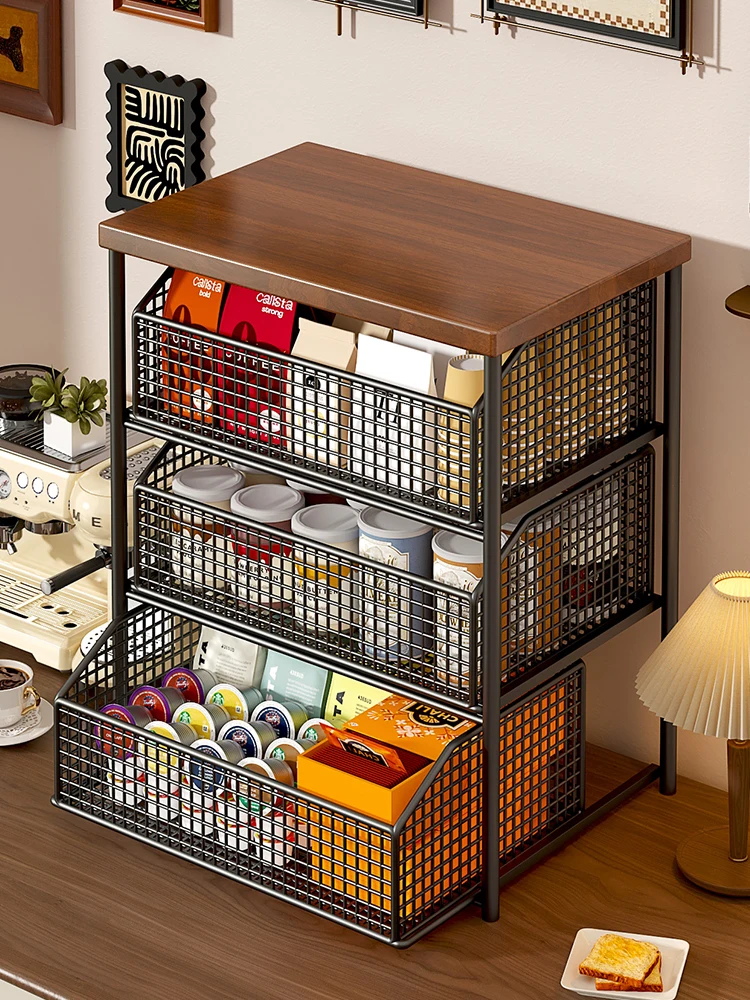 drawered-coffee-machine-desktop-organizer-dustproof-capsule-tea-bag-storage-rack-iron-material-home-organization-tool