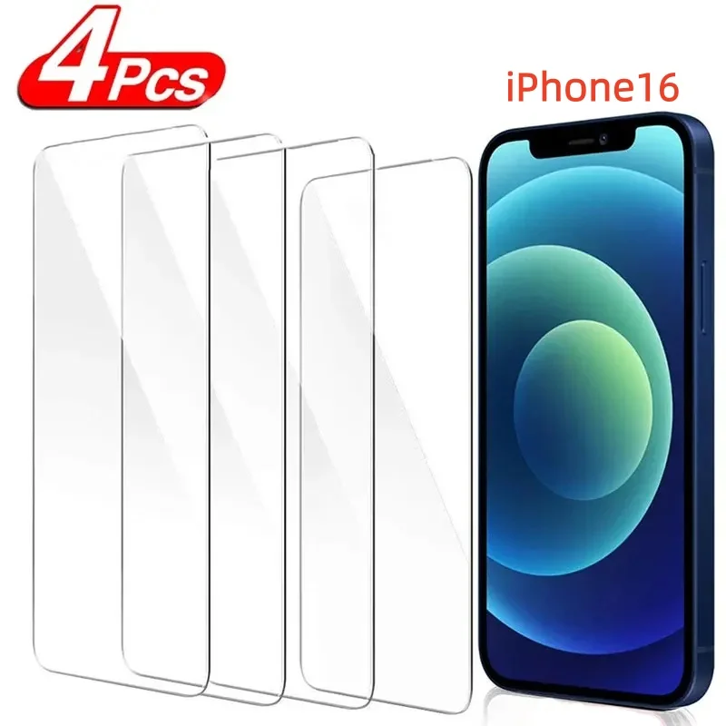 

4 шт. защитного стекла для iPhone 16, защитная пленка для экрана, закаленное стекло HD