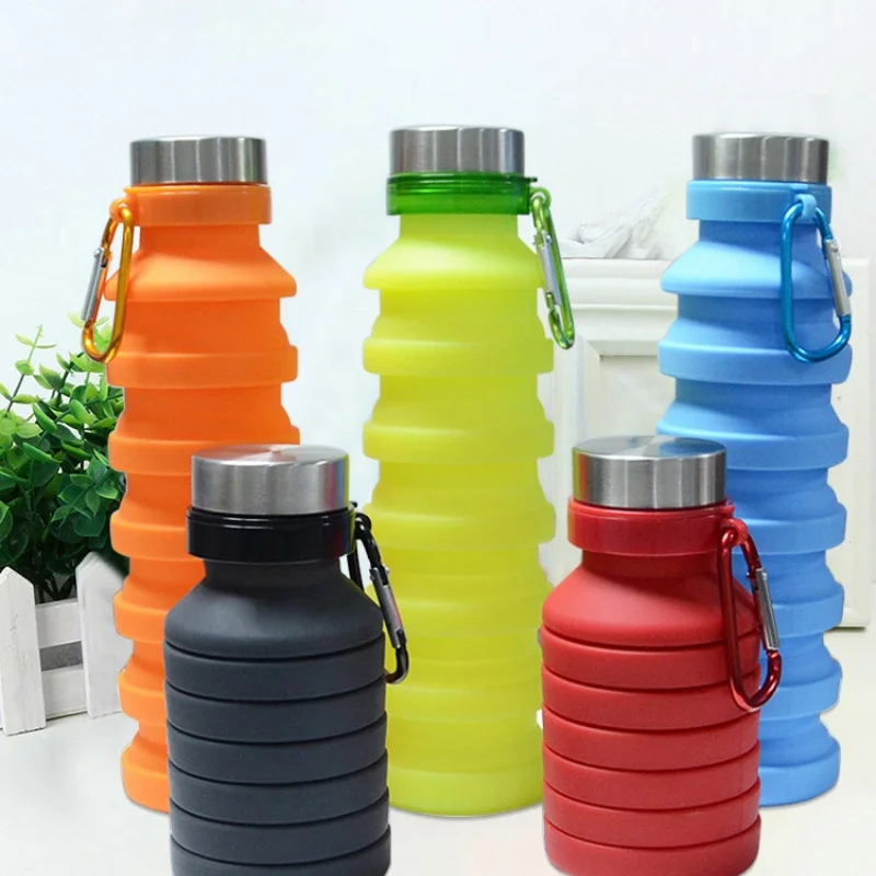 Kreativer Sport-Wasserbecher aus Silikon mit Tragering, einziehbarer, zusammenklappbarer, tragbarer Silikonbecher, praktischer Wasserbecher für den Außenbereich