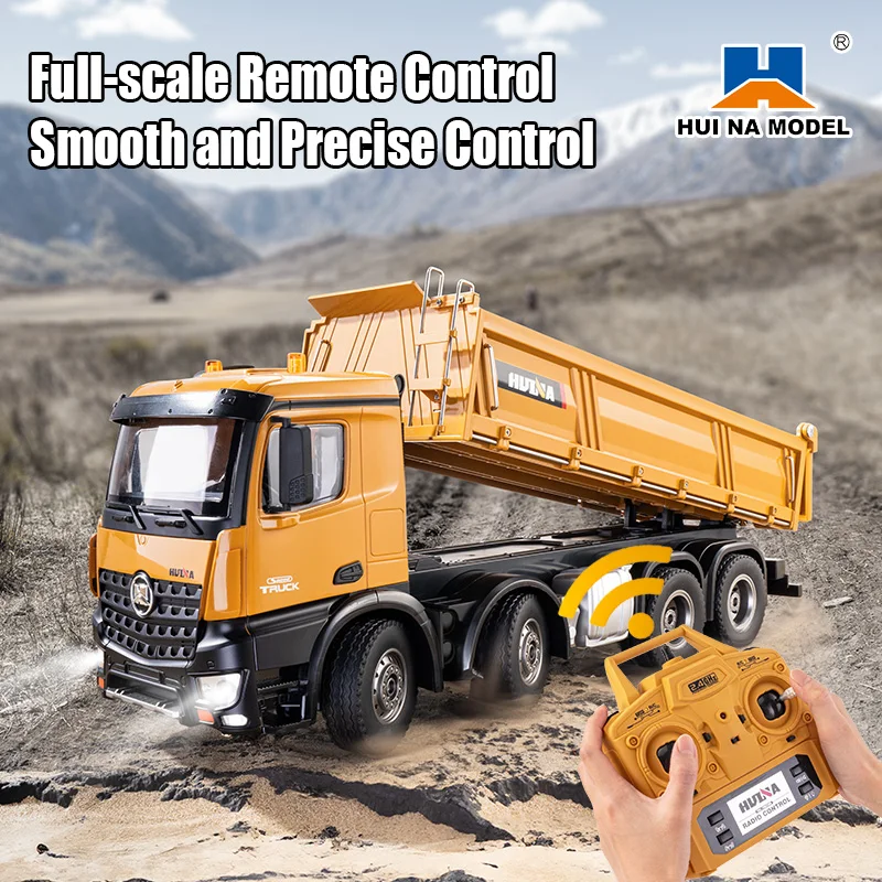 HUINA New 1536 1:14 Large Dump Truck Alloy Remote Control Engineering Eight Wheel Heavy-Duty Dump Truck Cargo Model Boys Gifts