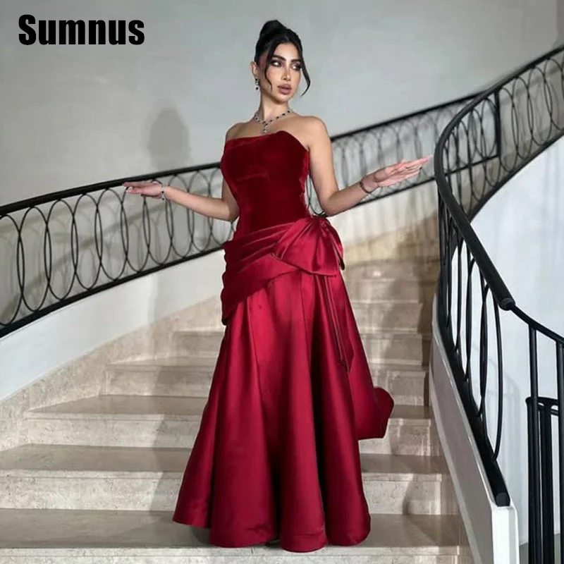 

SUMNUS Red Elegant A-Line Evening Dress Simple Strapless Floor-Length Celebrity Dresses Formal Gowns Women 2024 Customized