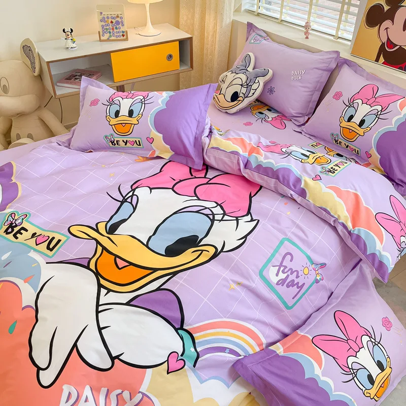 Conjunto de cama todo algodão, Disney Series, ponto, Mickey, Minnie, solteiro, rei, rainha, Twin Size, capa de edredão, lençol, fronha, lençol