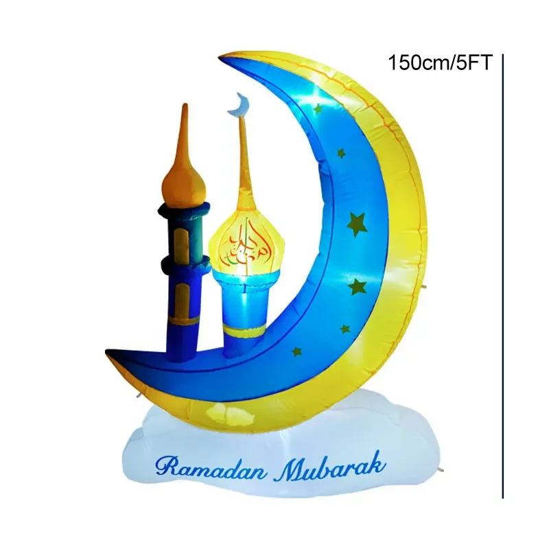 Ramadan Mubarak Decorazioni lunari gonfiabili per esterni Illuminate Blow Up Decorazioni per la santa celebrazione musulmana per il giardino del prato delle vacanze