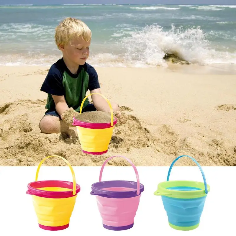 

Silicone Beach Bucket Play Sand Beach Bucket Toy Bright Colors Outdoor Fun Toy for Garden Swimming Pool Lake and Backyard