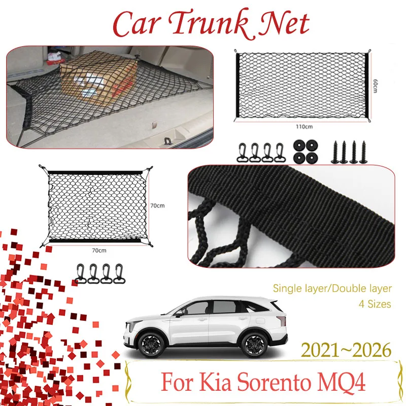 Car Trunk Storage Net For Kia Sorento MQ4 HEV 2021 2022 2023 2024 2025 2026 Nylon Mesh Cargo Organizer Boot Bag Auto Accessories