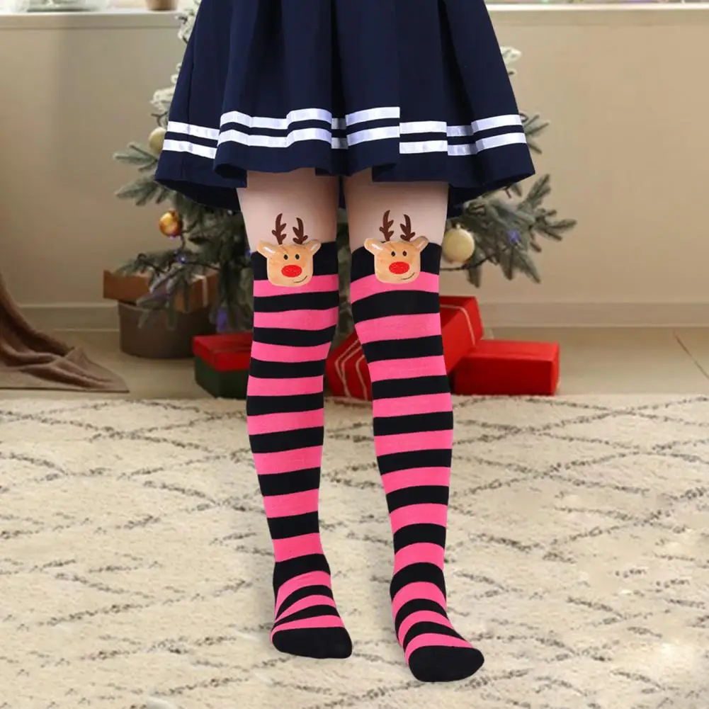 

Comfortable Christmas Socks for Children Festive Reindeer Plush Knee-high Socks for Kids Fashionable Over Knee Striped for Women