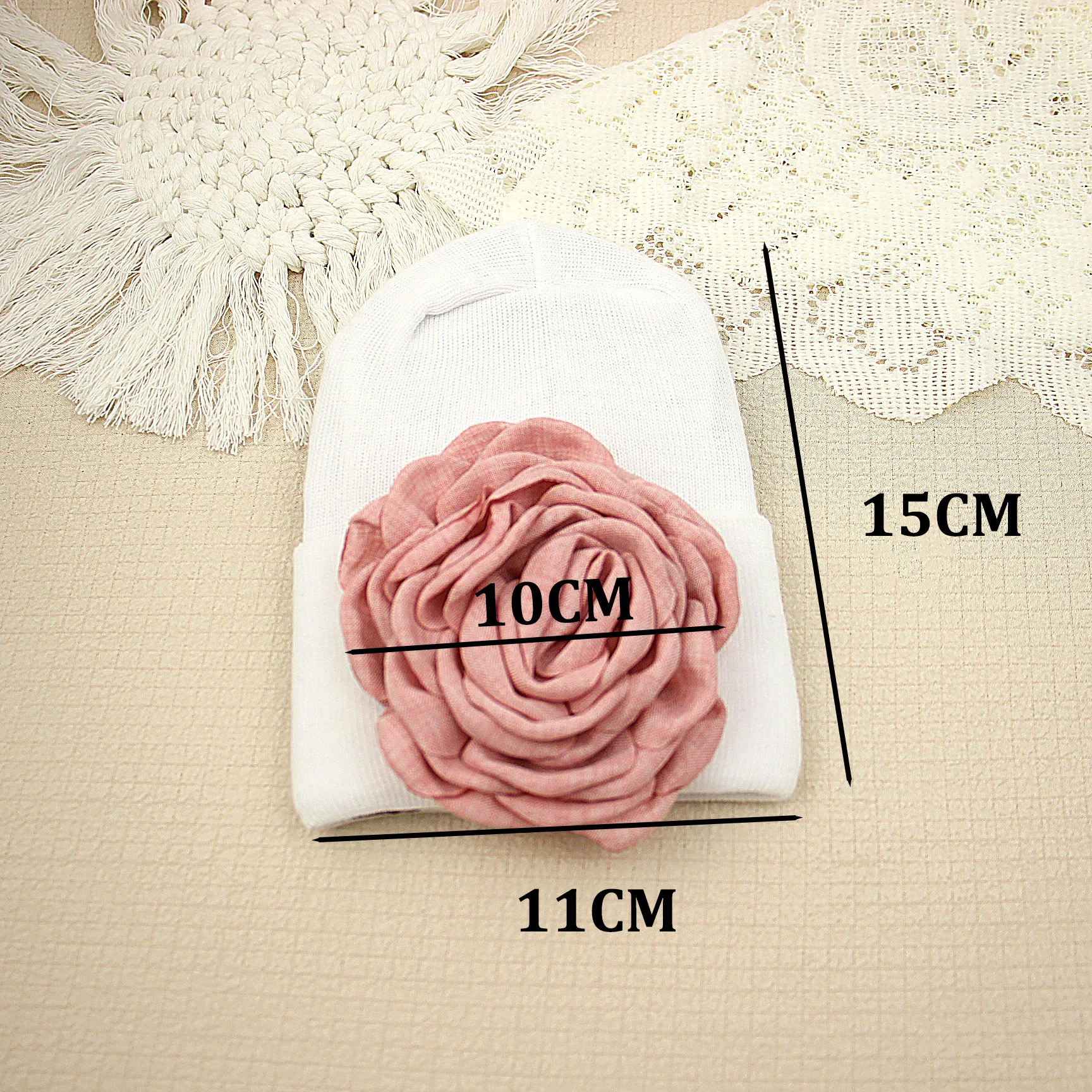 ل 0-6 أشهر طفل الفتيات زهرة الشعر محبوك قبعة زهرة الورد مع قبعة الحياكة البيضاء الوليد شتاء دافئ Gorros Skullcap عمامة #4