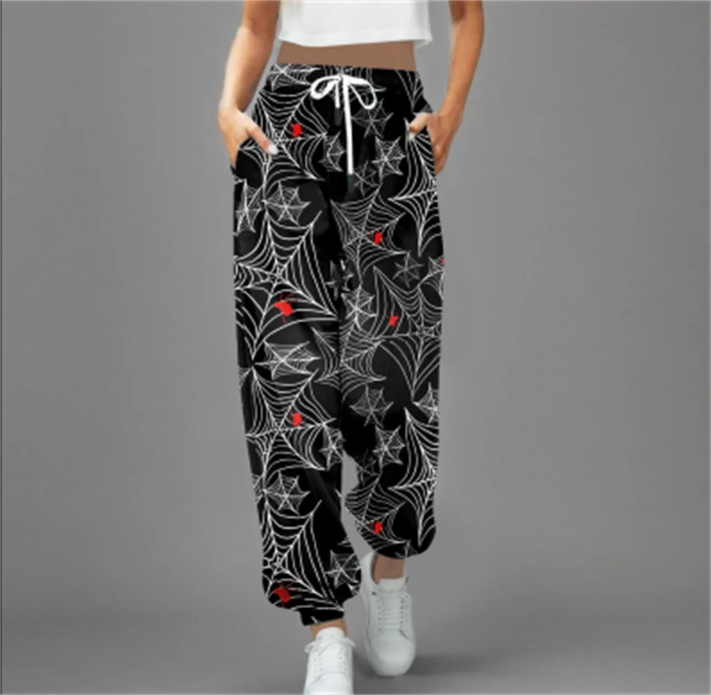 

Europe and the United States cross-border new casual fashion 3D printed ladies leg pants drawstring high waist casual pants