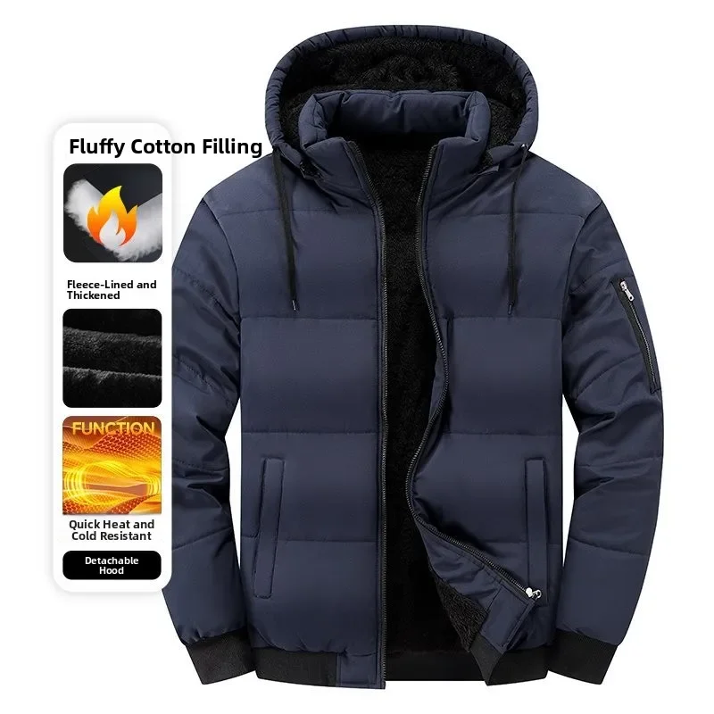 Chaqueta con forro polar para hombre, Parkas con capucha extraíbles y gruesas de invierno, abrigo corto de caballero de negocios de algodón puro con forro polar para hombre