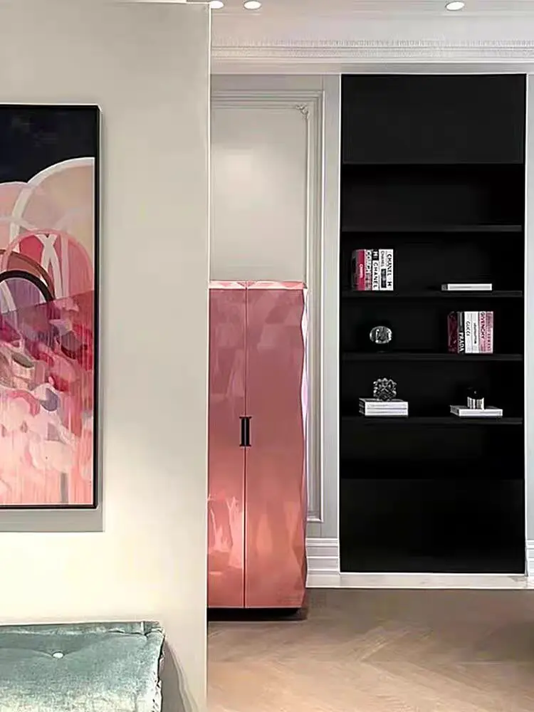 Modern Design Solid Wood Pink Side Cabinet Villa Living Room Household Luxury Storage Cabinet Wine Cabinet
