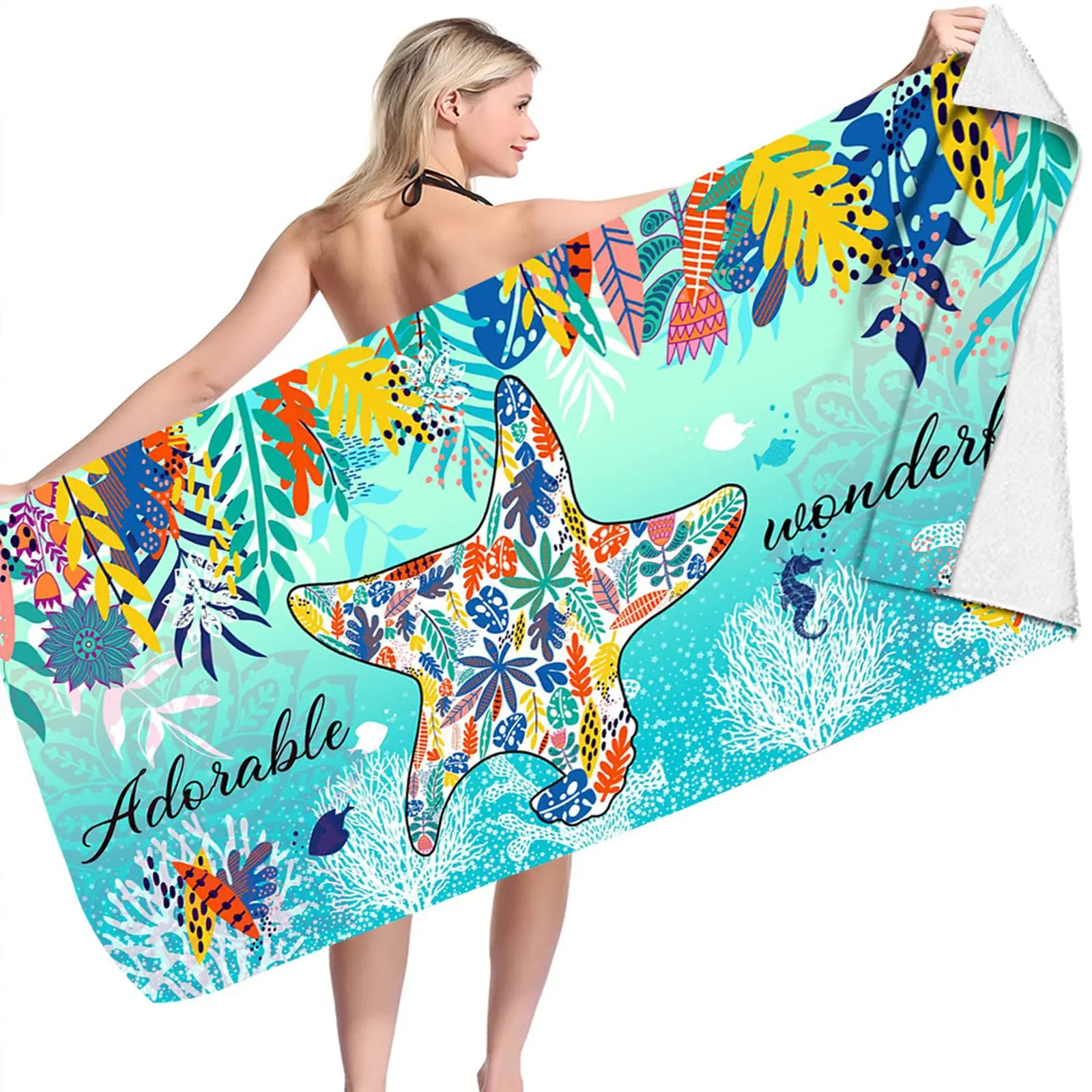 

Microfiber Starfish Beach Towel Boho Tropical Leaves Bath Towel Quick Dry Sand Free Pool Travel Sport Swim Shower Towels Gifts