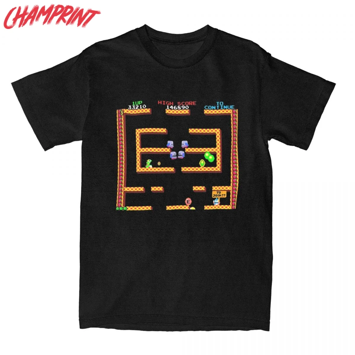 Novelty Bubble Bobble Level Game T-Shirts Men Round Neck Cotton T Shirts Short Sleeve Tee Shirt Printing Clothing