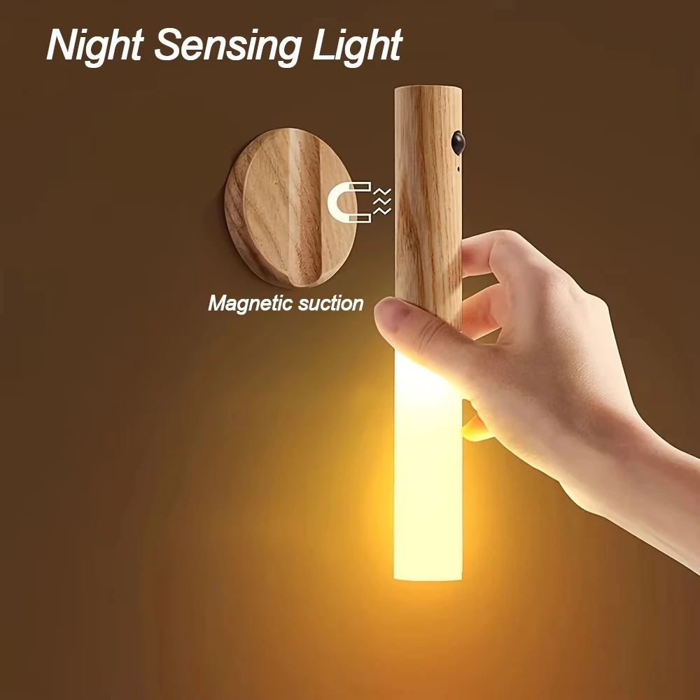 LED Night Light USB Charging Magnetic Wall Sconces Light Motion Sensor Rechargeable no wiring Lights Wooden For Home Room