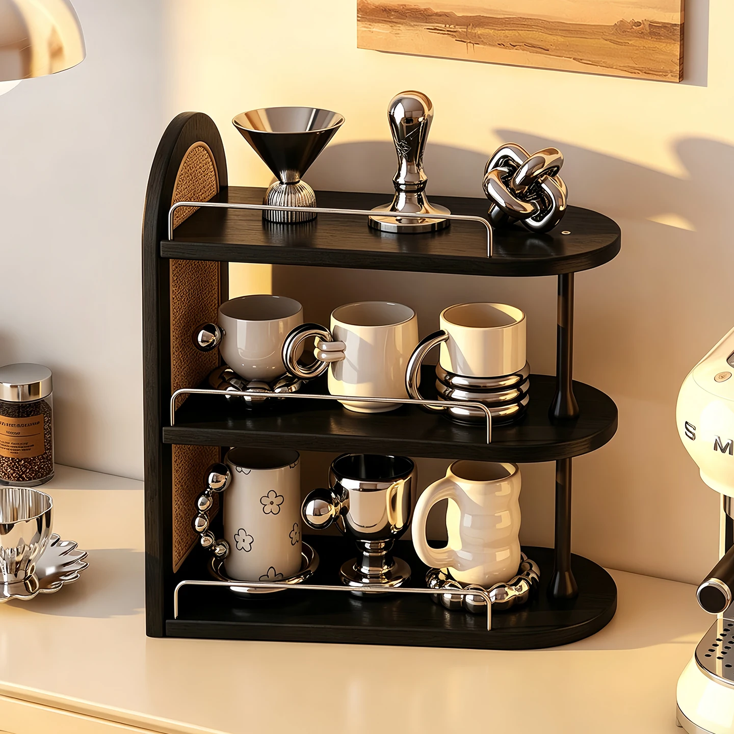 HYS solid wood cup holder, cup storage rack, kitchen side cabinet, countertop, tea cup, coffee mug display rack