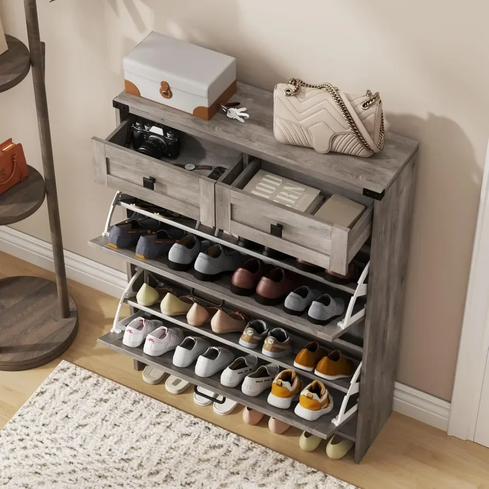 Shoe Storage Cabinet with 2 Flip Drawers & 2 Drawers,Shoe Cabinet Storage with Legs for Entryway,Freestanding image 5