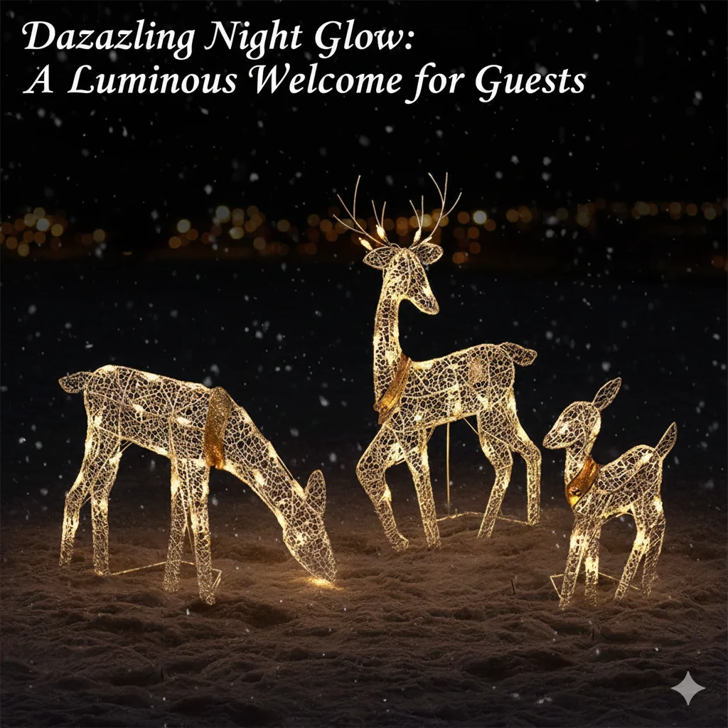 New 3pcs Iron Art Elk Deer Christmas Garden Decor With LED Light Glowing Glitter Reindeer Xmas Home Outdoor Yard Ornament Decor