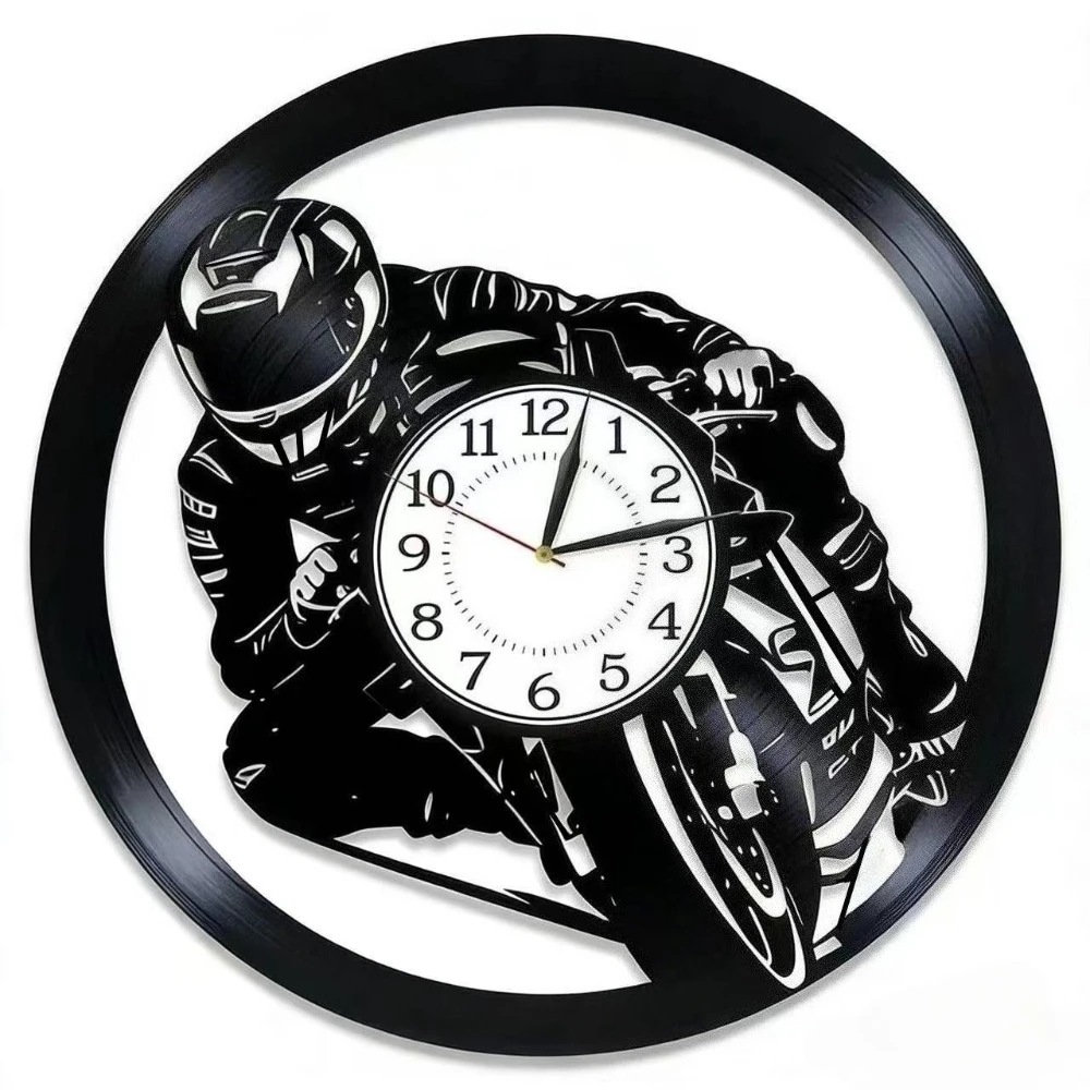 Motorcycle Rider Extreme Turning Sport Vinyl Record Wall Clock Motorcycle Rider Home Decoration Creative Rider Gift Wall Watch