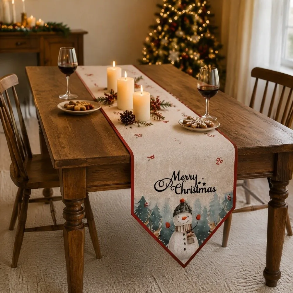 American Style Christmas Table Runner Vintage Printed Soft Fabric Christmas Tablecloth Easy To Maintain Nice Draping Effect
