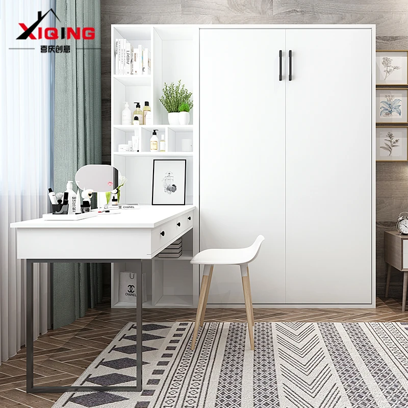 Invisible Multifunctional Foldable Vertical Flip Wall Bed With Desk Space-Saving Hidden Murphy Beds With Makeup Vanity