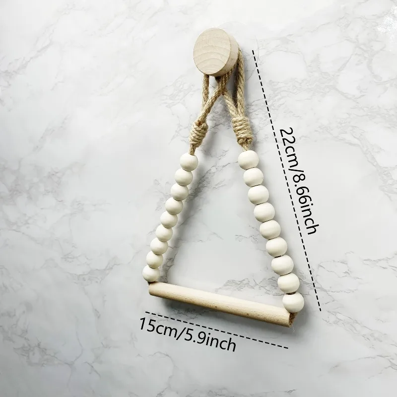 Wood Bead Toilet Paper Holder Creative Beaded Towel Rack Bathroom Wall Mount