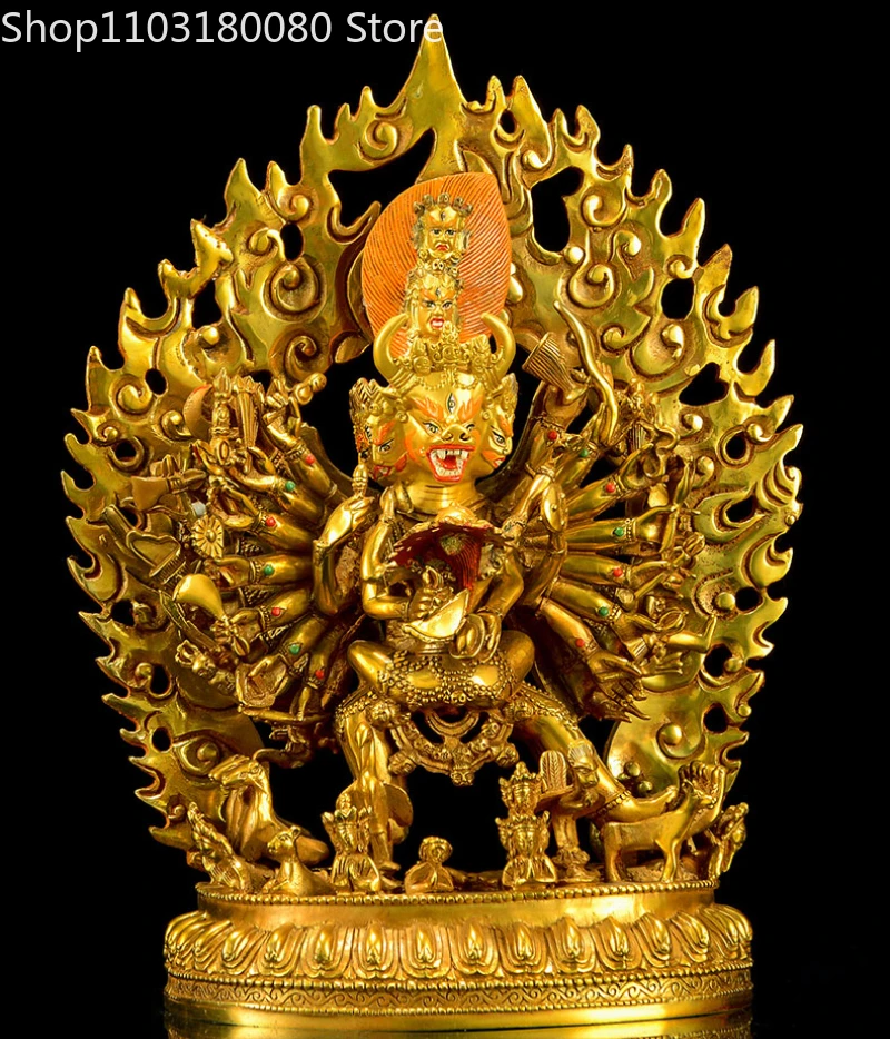 33cm Copper gillding Yamantaka Yab-Yum buddha statue Nepal Tibet OX-head Dharma Protectors sculpture