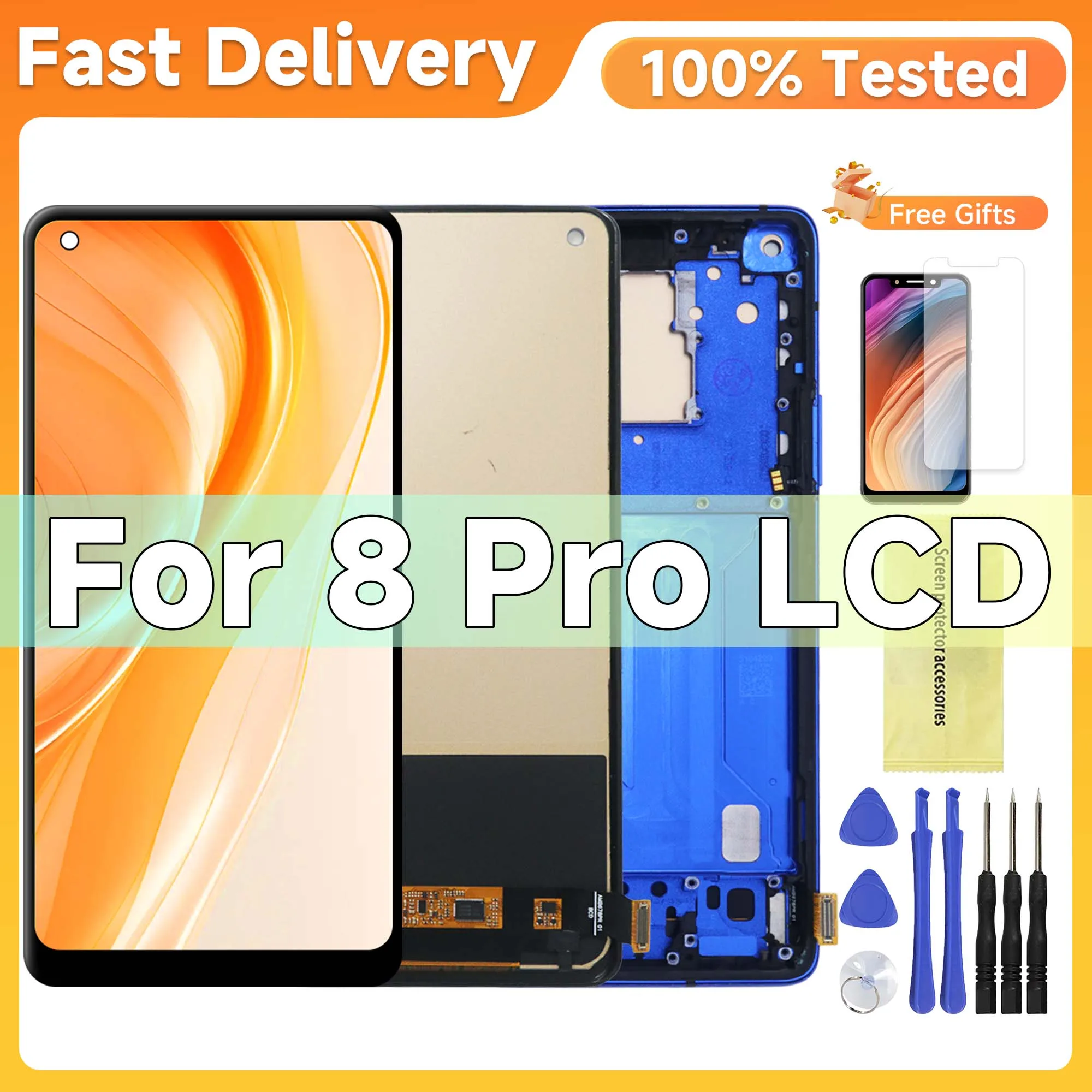 TFT Screen For OnePlus 8 Pro Tested 1+8Pro IN2023 IN2020 IN2021 LCD Display Touch Screen Digitizer Assembly Replacement