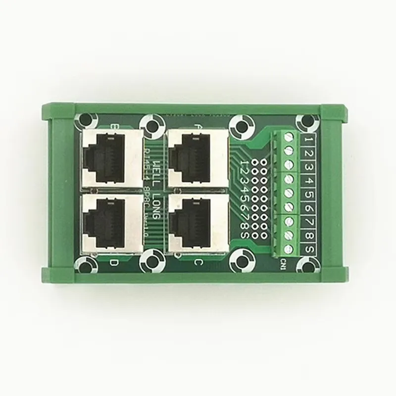مقبس عمودي للسكك الحديدية RJ45 8P8 DIN مع 4 قنوات، مزود بكتلة طرفية للحافلة المحمية، والكتلة الطرفية، والموصل