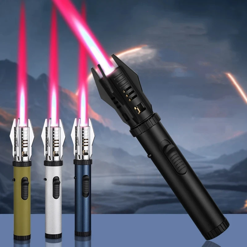 Hot Sale Metal Turbo Torch Gas Lighter Outdoor Windproof Straight Flame Cigar Lighter Camping BBQ Flame Adjustable Igniter