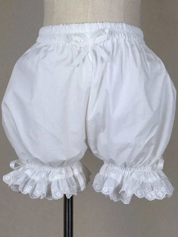 

Girls White Sweet Lolita Lace Trim Bows Plus Size Cotton Pumpkin Bloomers