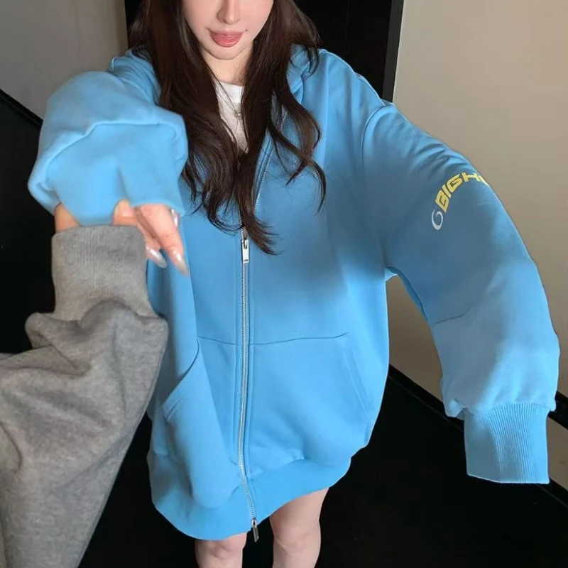 

Autumn Korean Fashion 2000s Aesthetic Blouse Y2k Elegant Color-blocking Pullover Hooded Chic Preppy Style Design Womens Cardigan
