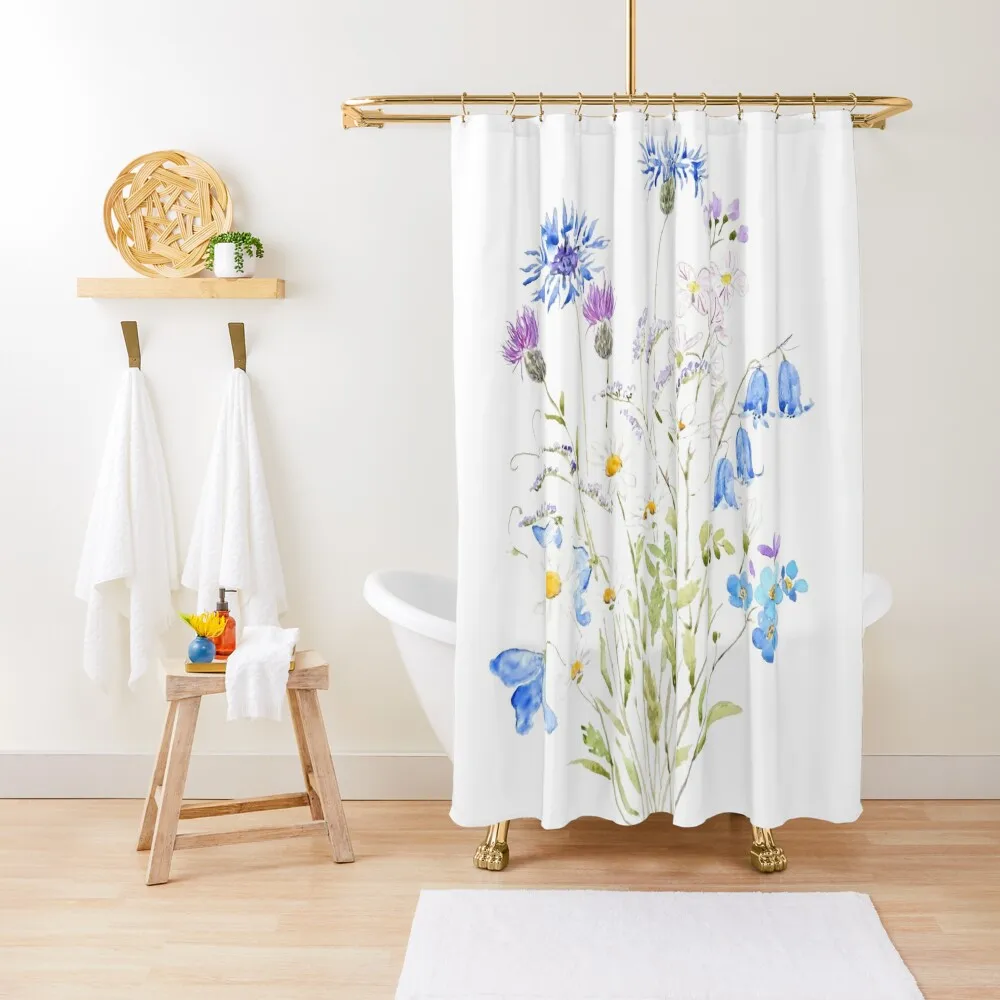 

blue white and purple wildflower 2020 Shower Curtain Bathroom Curtains Shower Curtains For Bathrooms