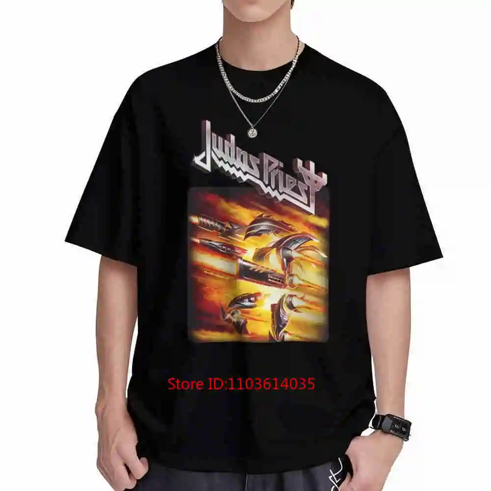Judas Priest Firepower Band Heavy Metal Crossed Swords Flames Short Sleeve Tee 100% Cotton T-Shirt