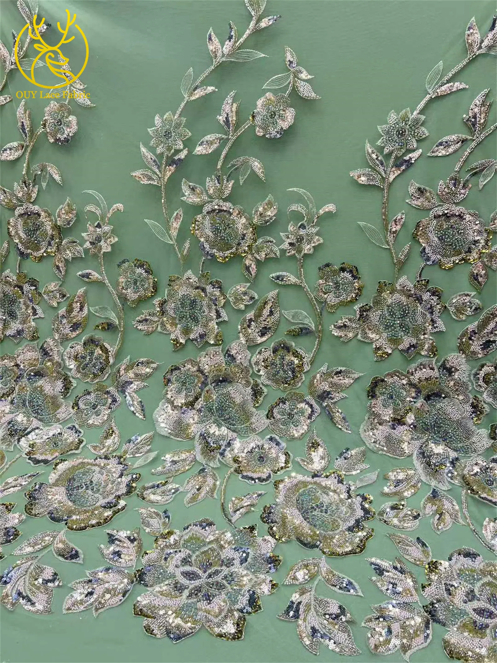 High-End-Kleid, afrikanischer handgefertigter Perlen-Spitzenstoff, 2026, Nigeria, französische Pailletten-Stickerei, Spitzenstoff, Hochzeitskleid, Nähmaterial – Detail 13
